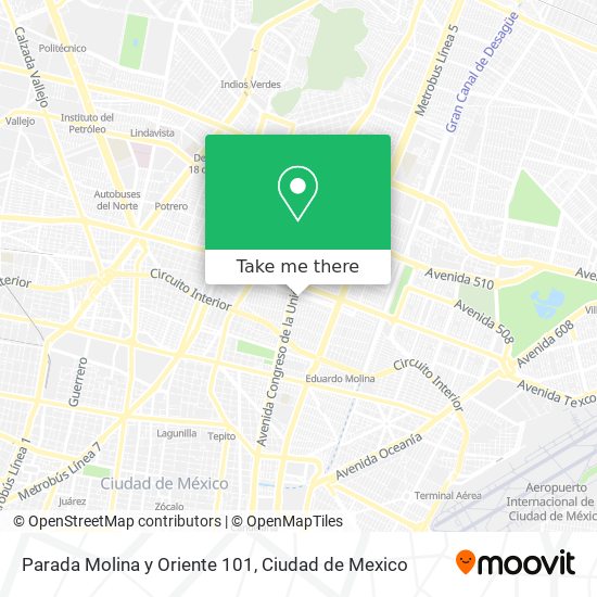 Mapa de Parada Molina y Oriente 101
