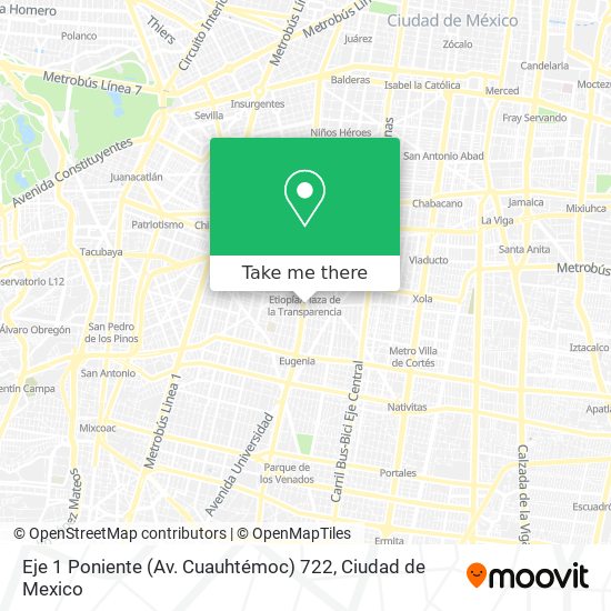 Mapa de Eje 1 Poniente (Av. Cuauhtémoc) 722