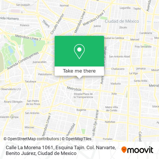 Calle La Morena 1061, Esquina Tajín. Col. Narvarte, Benito Juárez map