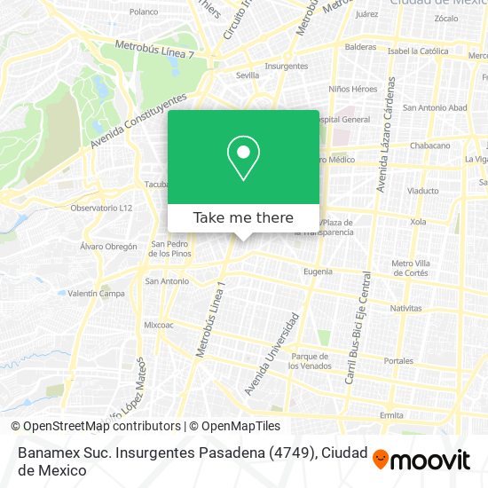 Mapa de Banamex Suc. Insurgentes Pasadena (4749)