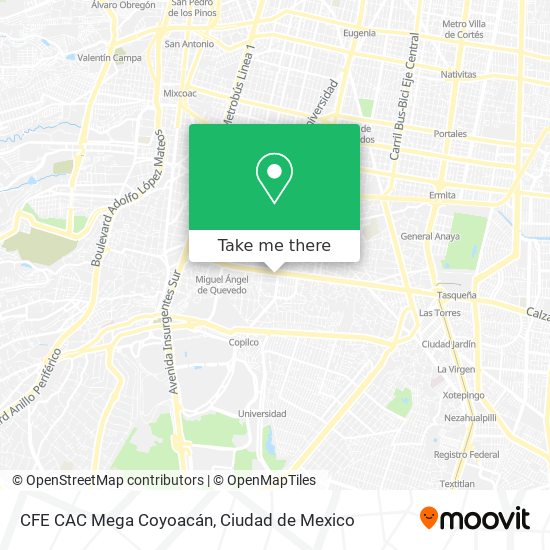 CFE CAC Mega Coyoacán map