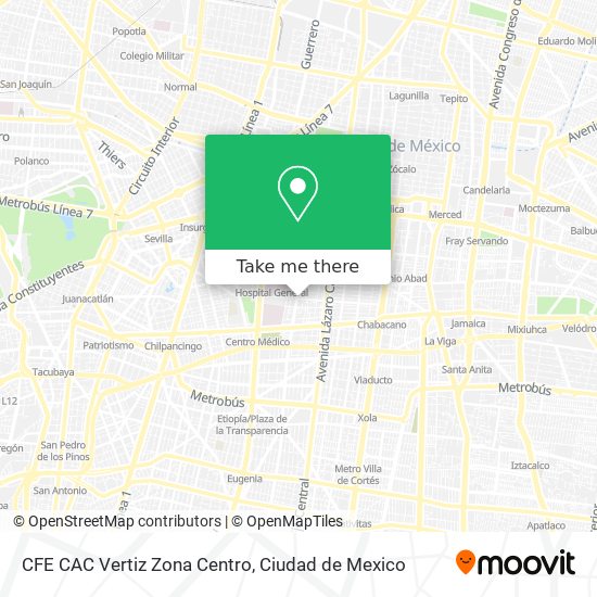 CFE CAC Vertiz  Zona Centro map