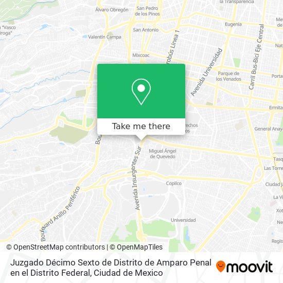 Mapa de Juzgado Décimo Sexto de Distrito de Amparo Penal en el Distrito Federal