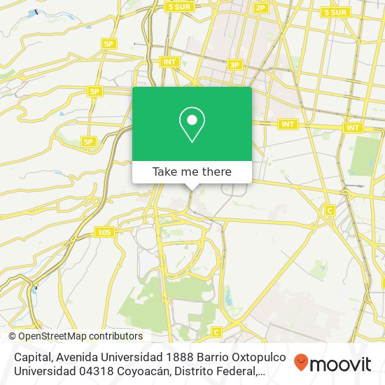 Mapa de Capital, Avenida Universidad 1888 Barrio Oxtopulco Universidad 04318 Coyoacán, Distrito Federal