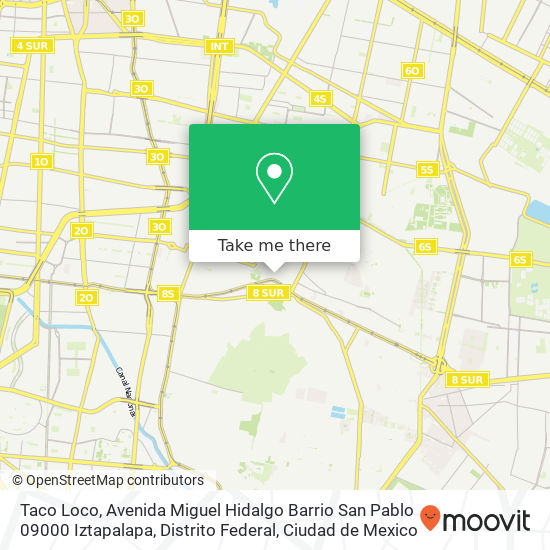 Mapa de Taco Loco, Avenida Miguel Hidalgo Barrio San Pablo 09000 Iztapalapa, Distrito Federal