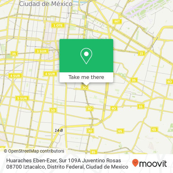 Mapa de Huaraches Eben-Ezer, Sur 109A Juventino Rosas 08700 Iztacalco, Distrito Federal