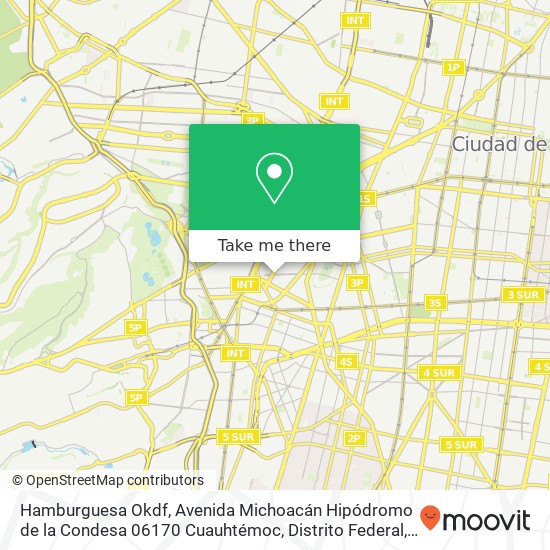 Hamburguesa Okdf, Avenida Michoacán Hipódromo de la Condesa 06170 Cuauhtémoc, Distrito Federal map