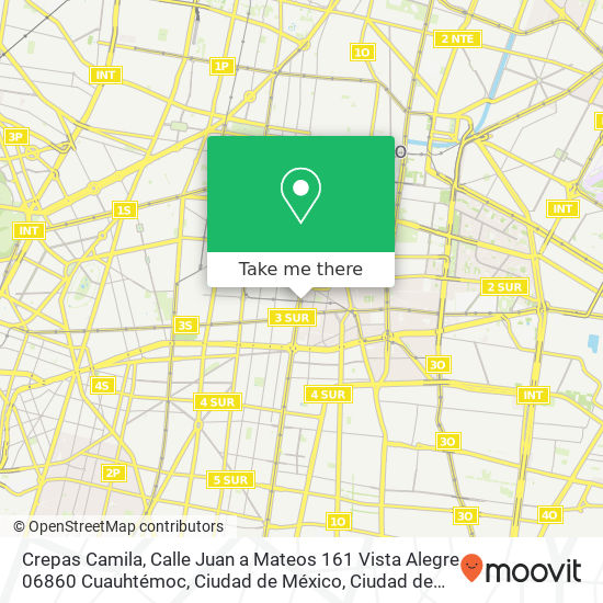 Mapa de Crepas Camila, Calle Juan a Mateos 161 Vista Alegre 06860 Cuauhtémoc, Ciudad de México
