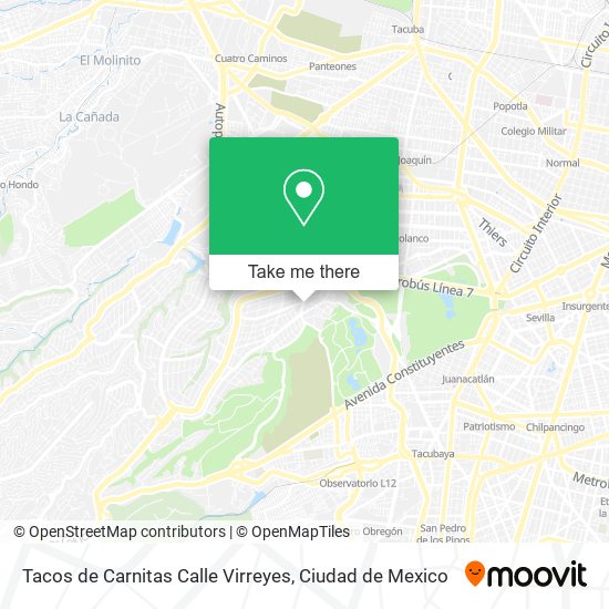Tacos de Carnitas Calle Virreyes map