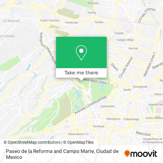 Paseo de la Reforma and Campo Marte map