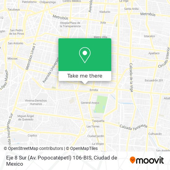 Mapa de Eje 8 Sur (Av. Popocatépetl) 106-BIS