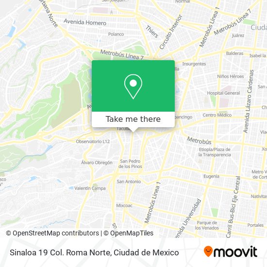 Sinaloa 19 Col. Roma Norte map