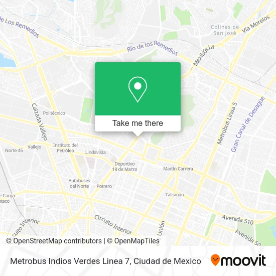 Mapa de Metrobus Indios Verdes Linea 7