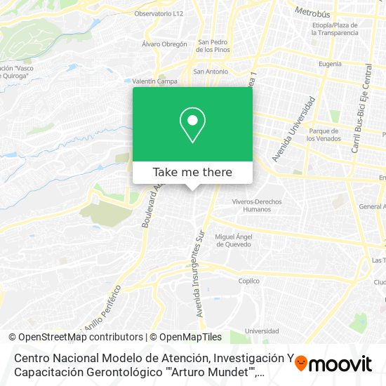 Centro Nacional Modelo de Atención, Investigación Y Capacitación Gerontológico ""Arturo Mundet"" map
