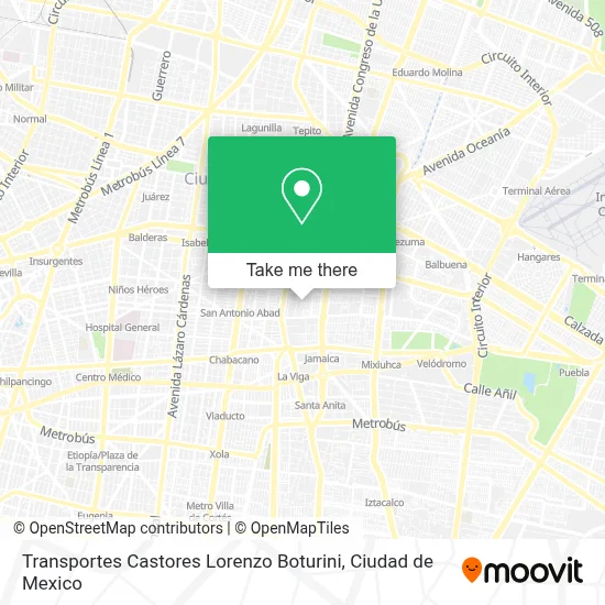 Transportes Castores Lorenzo Boturini map