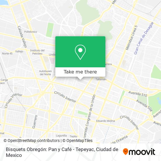 Mapa de Bisquets Obregón: Pan y Café - Tepeyac