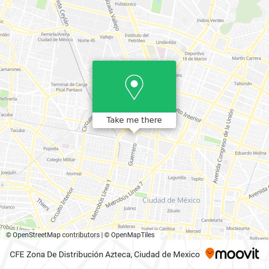 CFE Zona De Distribución Azteca map