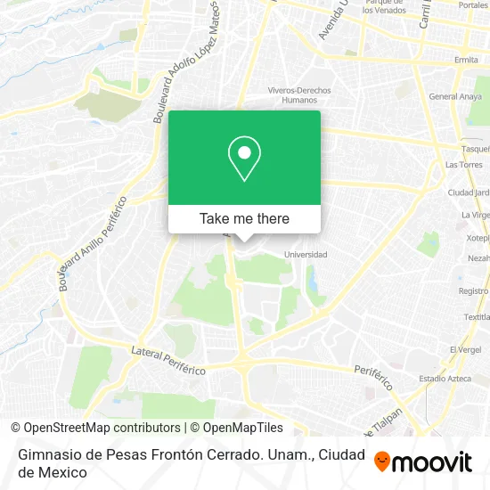 Gimnasio de Pesas Frontón Cerrado. Unam. map
