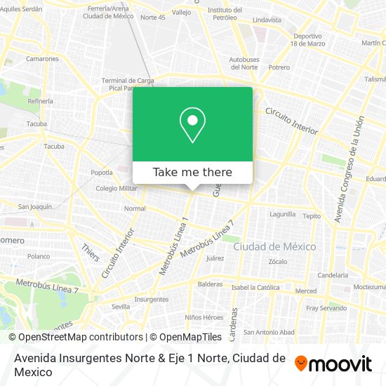 Avenida Insurgentes Norte & Eje 1 Norte map