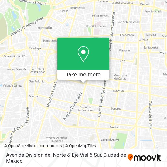 Avenida Division del Norte & Eje Vial 6 Sur map