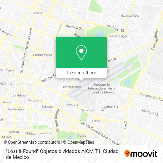 "Lost & Found" Objetos olvidados AICM T1 map