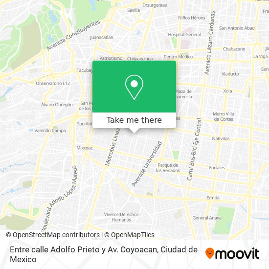 Mapa de Entre calle Adolfo Prieto y Av. Coyoacan