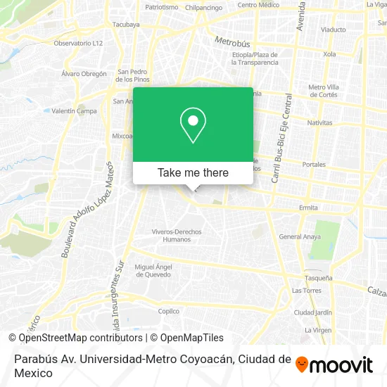 Mapa de Parabús Av. Universidad-Metro Coyoacán