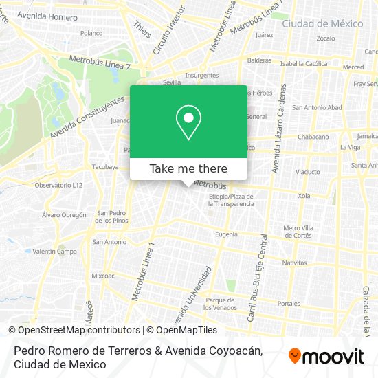 Pedro Romero de Terreros & Avenida Coyoacán map