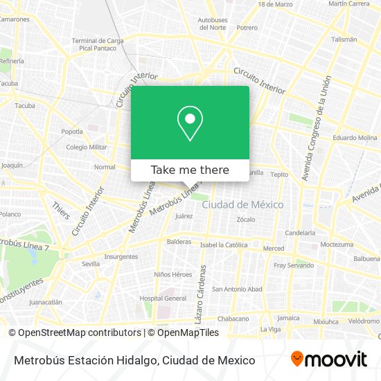 Metrobús Estación Hidalgo map