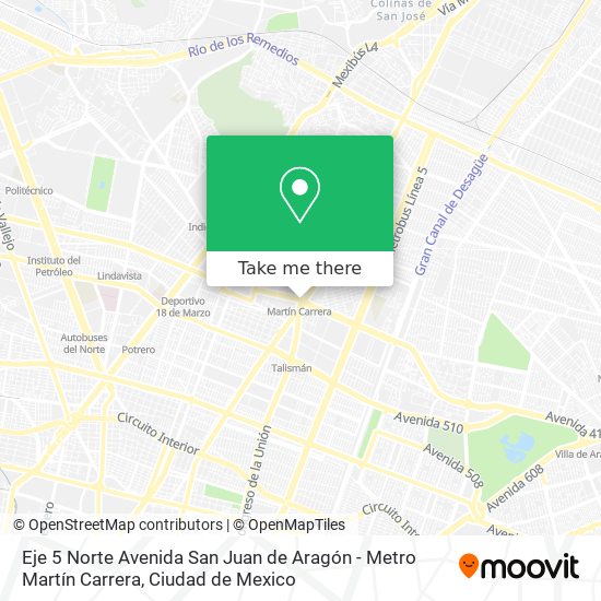 Mapa de Eje 5 Norte Avenida San Juan de Aragón - Metro Martín Carrera