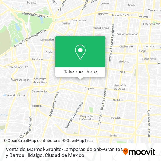 Venta de Mármol-Granito-Lámparas de ónix-Granitos y Barros Hidalgo map