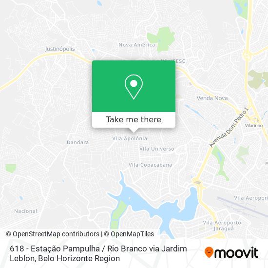 618 - Estação Pampulha / Rio Branco via Jardim Leblon map
