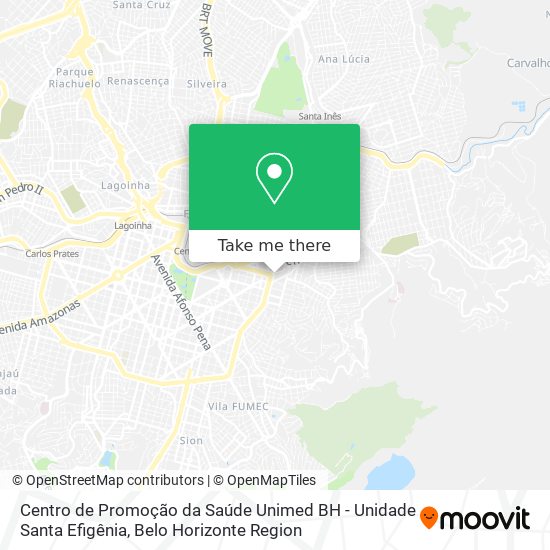 Mapa Centro de Promoção da Saúde Unimed BH  - Unidade Santa Efigênia