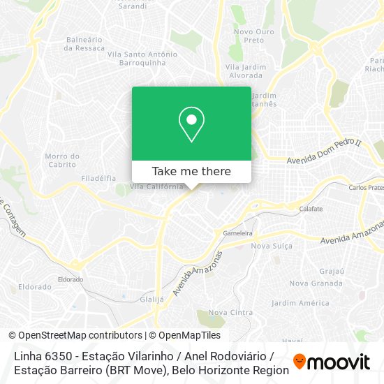 Linha 6350 - Estação Vilarinho / Anel Rodoviário / Estação Barreiro (BRT Move) map