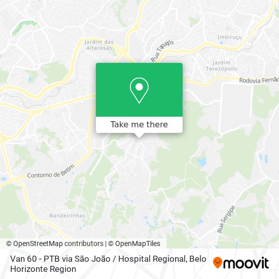 Van 60 - PTB via São João / Hospital Regional map