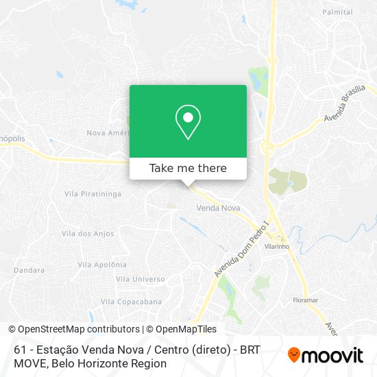 61 - Estação Venda Nova / Centro (direto) - BRT MOVE map