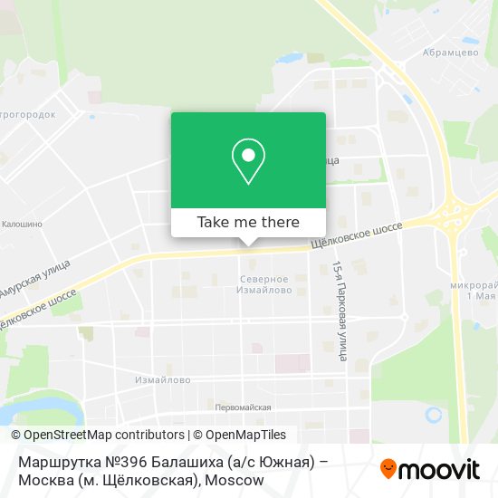 Маршрутка №396 Балашиха (а / с Южная) – Москва (м. Щёлковская) map