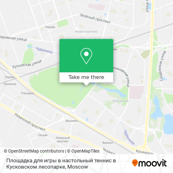 Площадка для игры в настольный  теннис в Кусковском лесопарке map