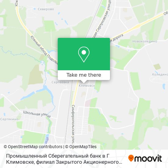 Промышленный Сберегательный банк в Г Климовске, филиал Закрытого Акционерного Общества map