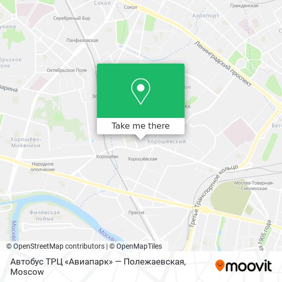 Автобус ТРЦ «Авиапарк» — Полежаевская map