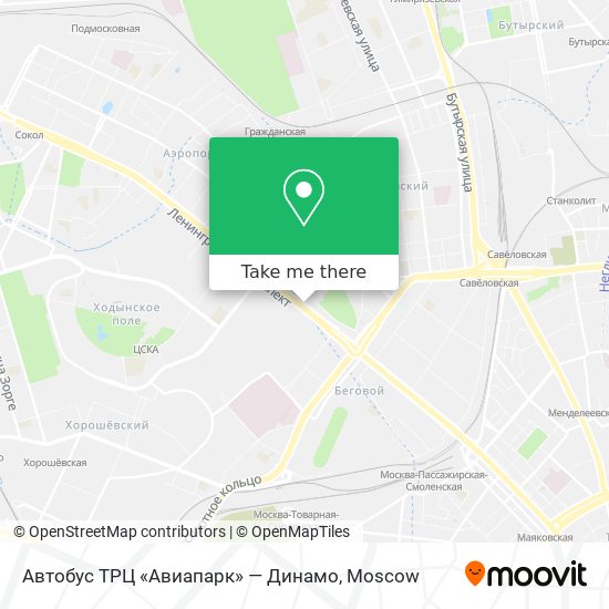 Автобус ТРЦ «Авиапарк» — Динамо map
