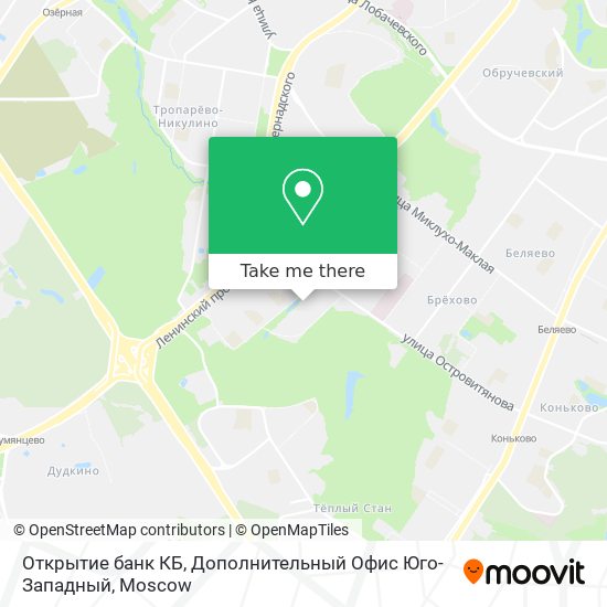 Открытие банк КБ, Дополнительный Офис Юго-Западный map