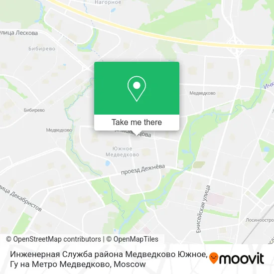 Инженерная Служба района Медведково Южное, Гу на Метро Медведково map