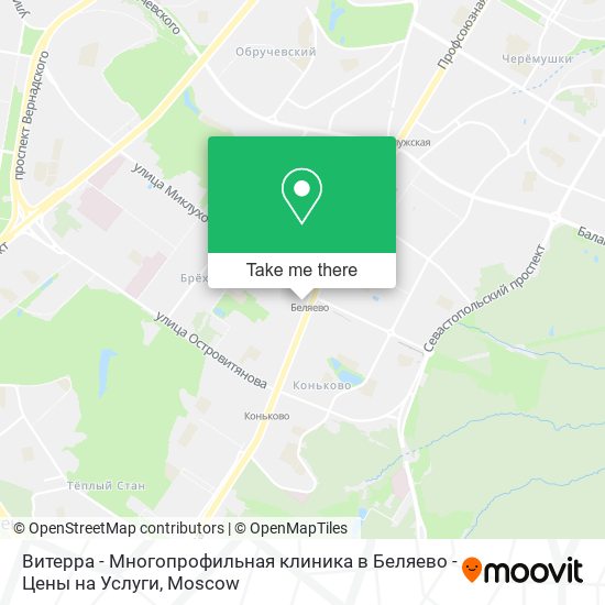 Витерра - Многопрофильная клиника в Беляево - Цены на Услуги map