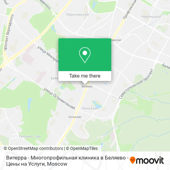 Витерра - Многопрофильная клиника в Беляево - Цены на Услуги map