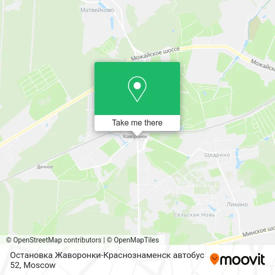 Остановка Жаворонки-Краснознаменск автобус 52 map