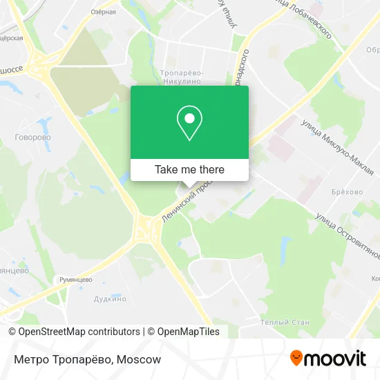 Метро Тропарёво map
