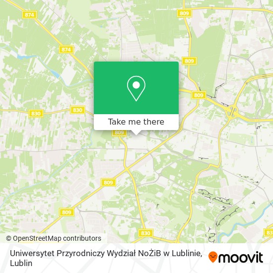 Карта Uniwersytet Przyrodniczy Wydział NoŻiB w Lublinie