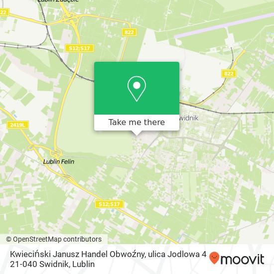 Карта Kwieciński Janusz Handel Obwoźny, ulica Jodlowa 4 21-040 Swidnik