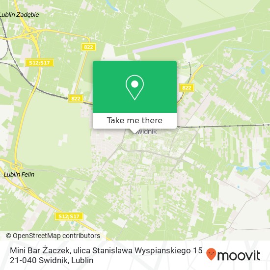 Карта Mini Bar Żaczek, ulica Stanislawa Wyspianskiego 15 21-040 Swidnik